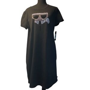 NWT Karl Lagerfeld Paris Short Sleeve T-Shirt Dress – Rhinestone Logo – L